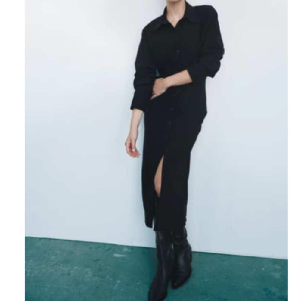 Zara Midi Shirt Dress Black Sz. XS - NWT